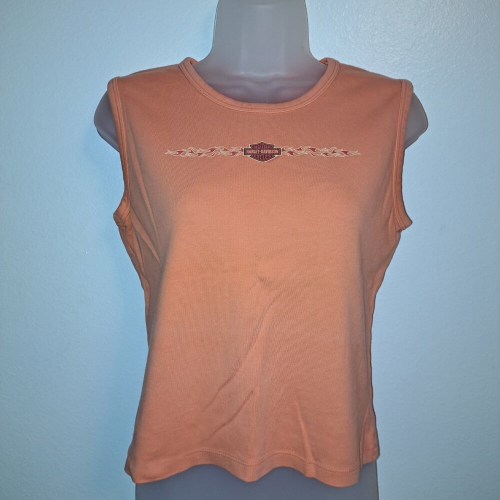 Vintage 2001 Harley Davidson Orange Sleeveless T-shirt, Large